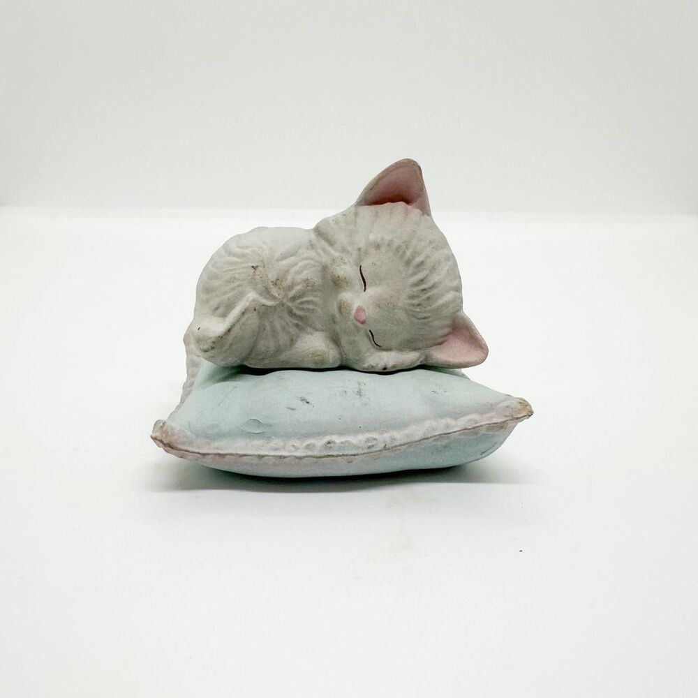 Vintage Porcelain Sleeping Cat Figurine Pillow Kitten